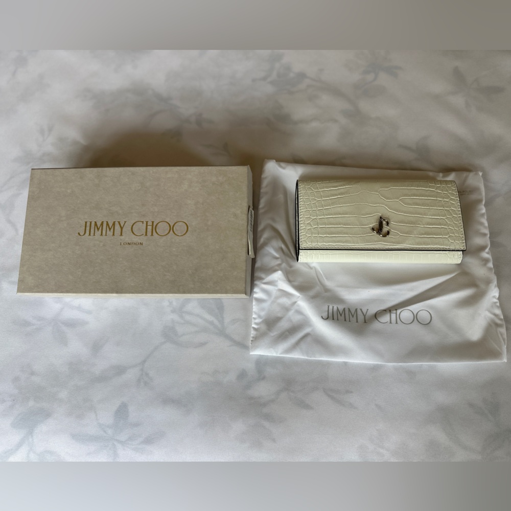 Jimmy Choo Ivory Croc-Embossed Clutch